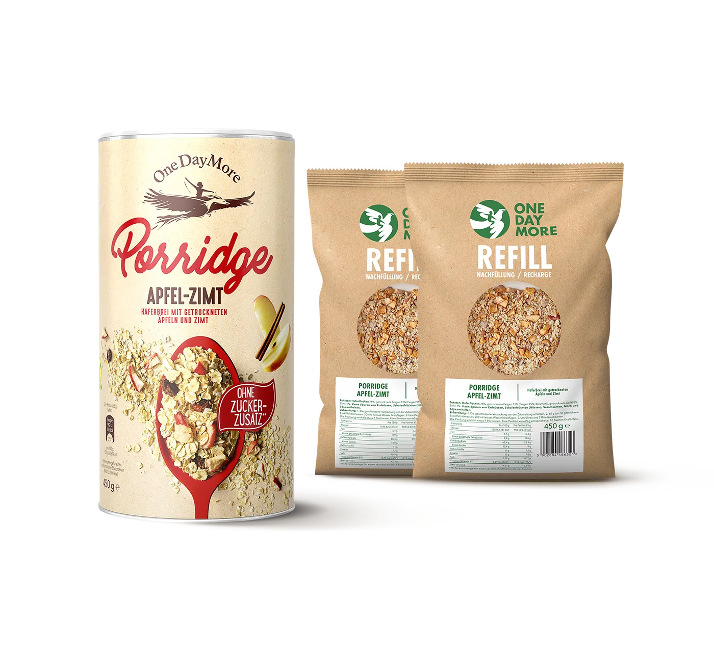 porridge apfel zimt ohne zucker nachfüllung 2er pack OneDayMore