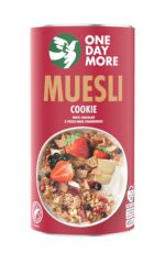 Cookies-Müsli mit weisser Schokolade und gefriergetrockneten Erdbeeren