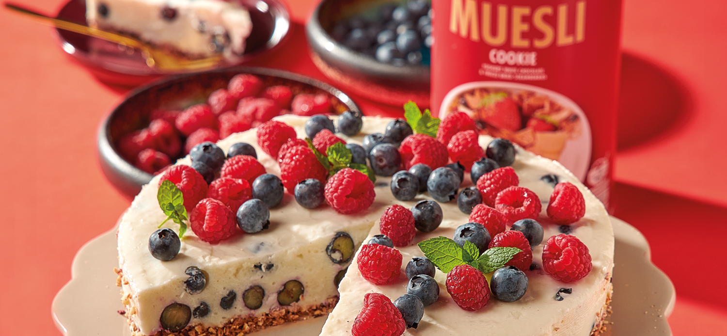 GEFRORENER KÄSEKUCHEN MIT CRUNCHY MÜSLIBODEN